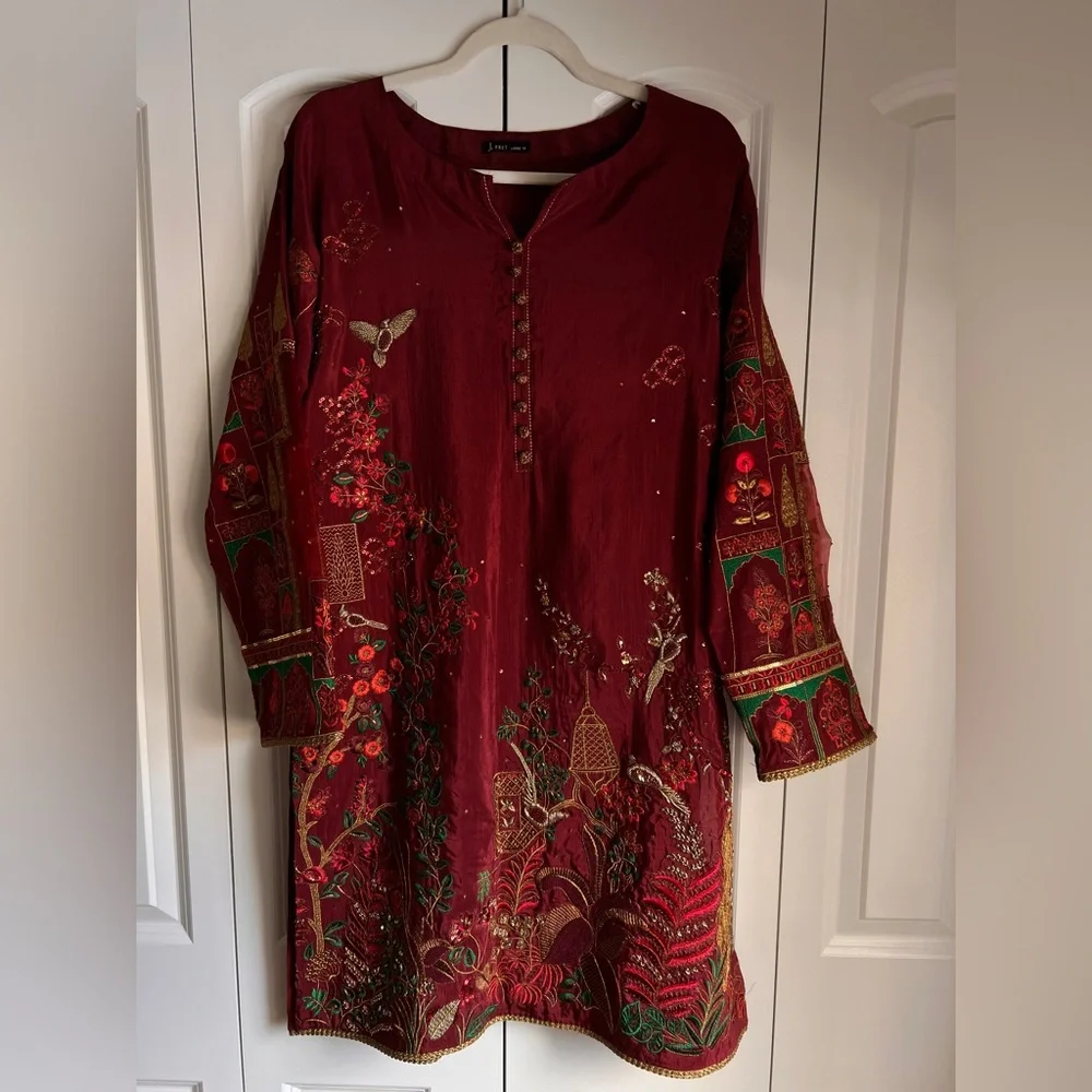 Pakistani Maroon Embroidered Formal Kurta Set | Pakistani Designer